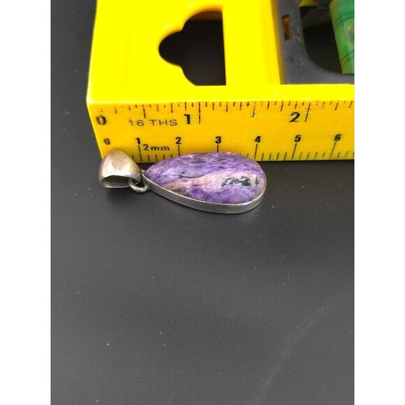 Sterling Silver 925 Teardrop Pendant With Purple Charoite Gemstone - Picture 6 of 7